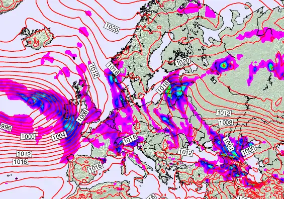 Europe forecast chart for Monday, May 18th, 2026 at 6:00 PM