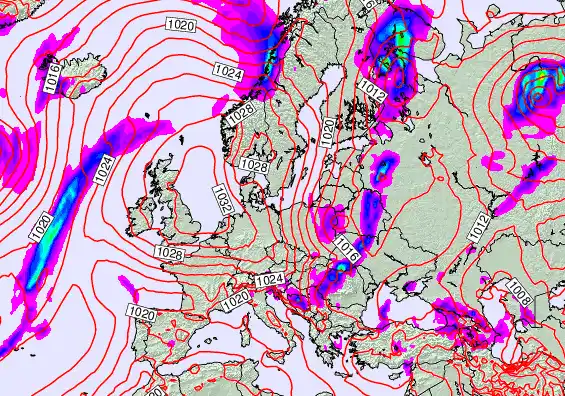 Europe forecast chart for Monday, May 25th, 2026 at 6:00 AM