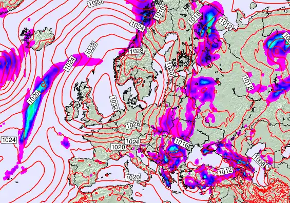 Europe forecast chart for Monday, May 25th, 2026 at 12:00 PM