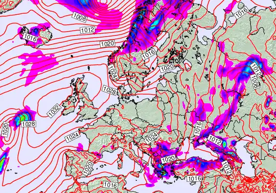Europe forecast chart for Wednesday, May 27th, 2026 at 12:00 PM