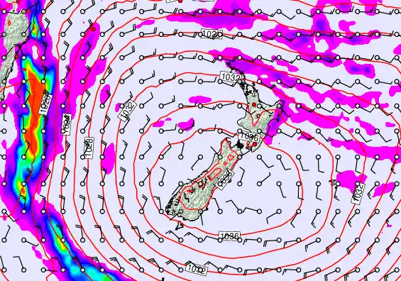 New Zealand forecast chart for Monday, May 18th, 2026 at 12:00 AM