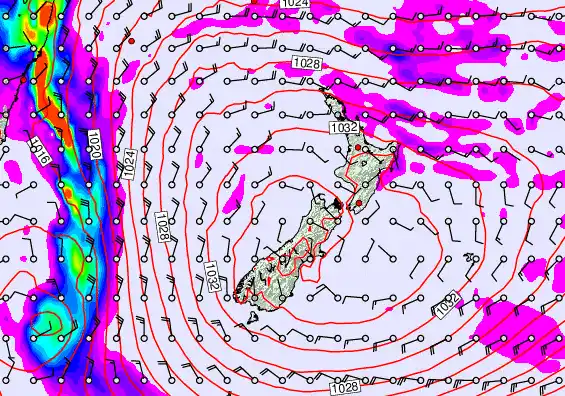 New Zealand forecast chart for Monday, May 18th, 2026 at 12:00 PM