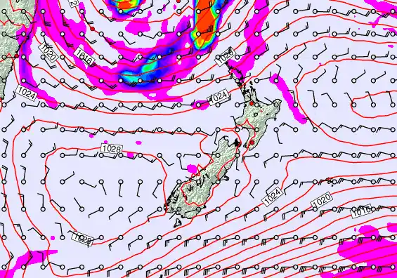 New Zealand forecast chart for Saturday, May 23rd, 2026 at 12:00 AM