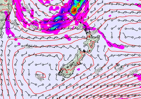 New Zealand forecast chart for Saturday, May 23rd, 2026 at 6:00 AM