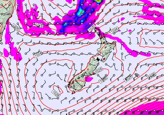 New Zealand forecast chart for Saturday, May 23rd, 2026 at 12:00 PM