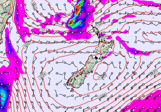 New Zealand forecast chart for Saturday, May 23rd, 2026 at 6:00 PM