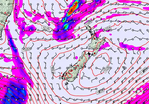 New Zealand forecast chart for Sunday, May 24th, 2026 at 12:00 AM