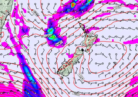 New Zealand forecast chart for Sunday, May 24th, 2026 at 6:00 AM
