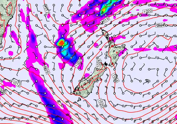 New Zealand forecast chart for Sunday, May 24th, 2026 at 12:00 PM