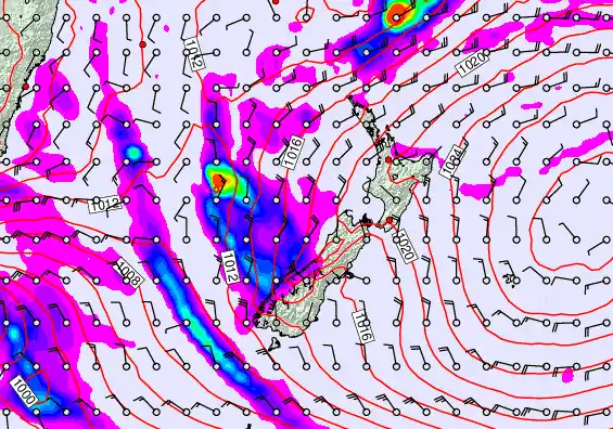 New Zealand forecast chart for Monday, May 25th, 2026 at 12:00 AM
