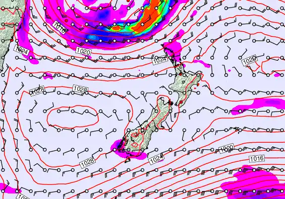New Zealand forecast chart for Saturday, May 23rd, 2026 at 12:00 AM