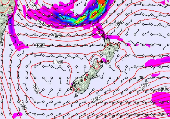New Zealand forecast chart for Saturday, May 23rd, 2026 at 6:00 AM