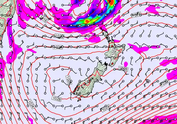 New Zealand forecast chart for Saturday, May 23rd, 2026 at 12:00 PM