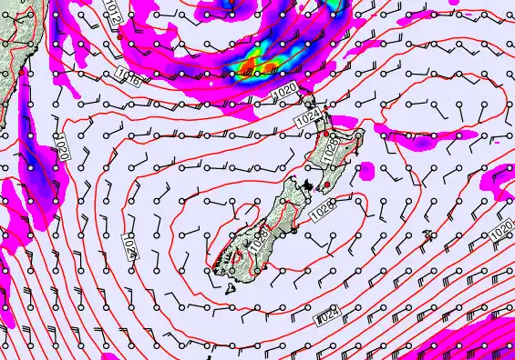 New Zealand forecast chart for Saturday, May 23rd, 2026 at 6:00 PM