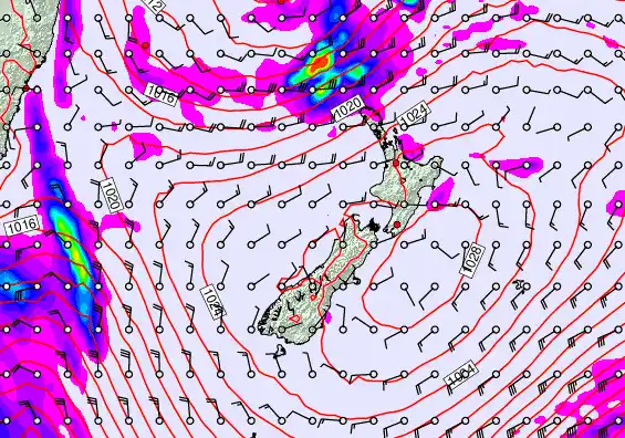 New Zealand forecast chart for Sunday, May 24th, 2026 at 12:00 AM