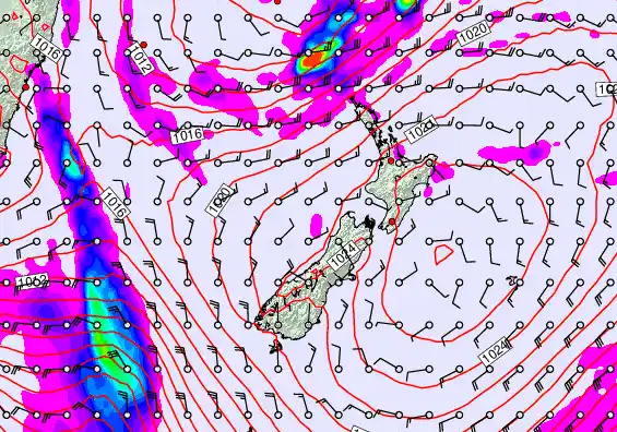 New Zealand forecast chart for Sunday, May 24th, 2026 at 6:00 AM