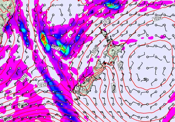 New Zealand forecast chart for Sunday, May 24th, 2026 at 6:00 PM