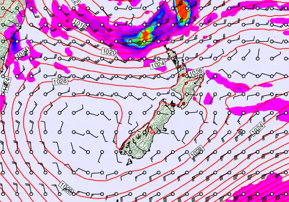 New Zealand forecast chart for Saturday, May 23rd, 2026 at 12:00 PM