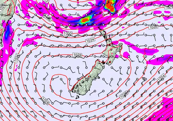 New Zealand forecast chart for Saturday, May 23rd, 2026 at 6:00 PM