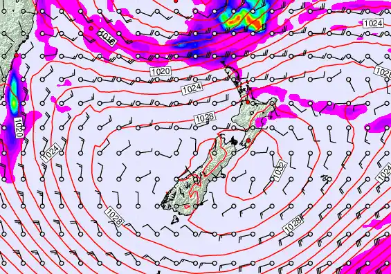 New Zealand forecast chart for Sunday, May 24th, 2026 at 12:00 AM