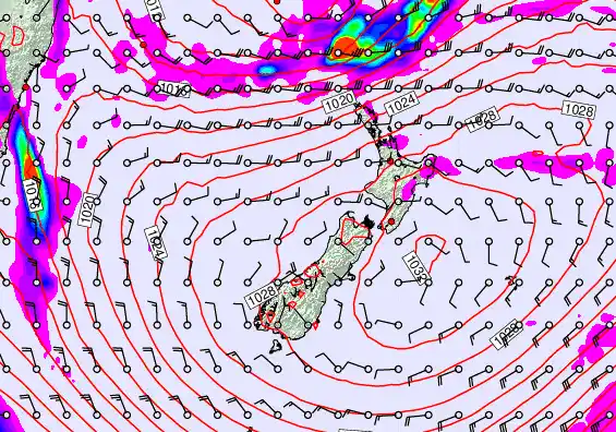 New Zealand forecast chart for Sunday, May 24th, 2026 at 6:00 AM