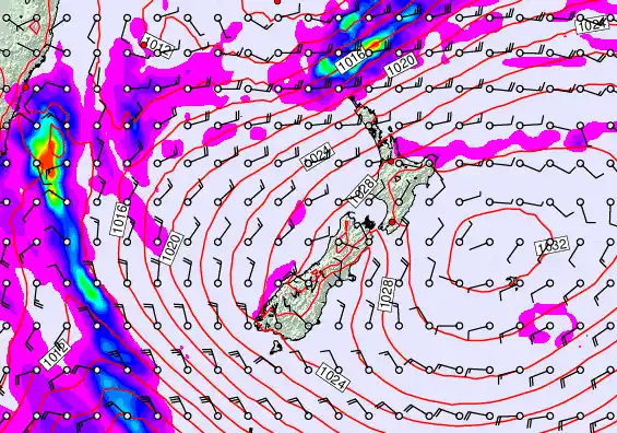 New Zealand forecast chart for Sunday, May 24th, 2026 at 6:00 PM