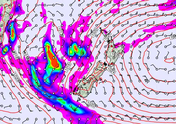 New Zealand forecast chart for Monday, May 25th, 2026 at 12:00 PM