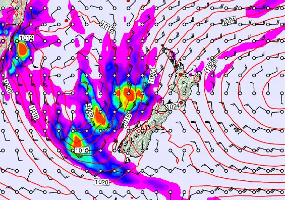 New Zealand forecast chart for Monday, May 25th, 2026 at 6:00 PM