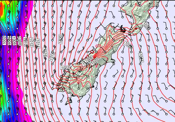 South Island forecast chart for Wednesday, May 20th, 2026 at 12:00 AM