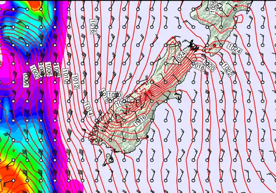 South Island forecast chart for Wednesday, May 20th, 2026 at 6:00 AM