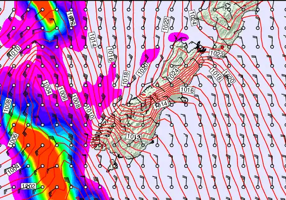 South Island forecast chart for Wednesday, May 20th, 2026 at 12:00 PM