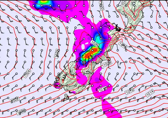 South Island forecast chart for Thursday, May 21st, 2026 at 6:00 AM