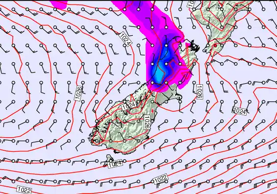South Island forecast chart for Thursday, May 21st, 2026 at 12:00 PM