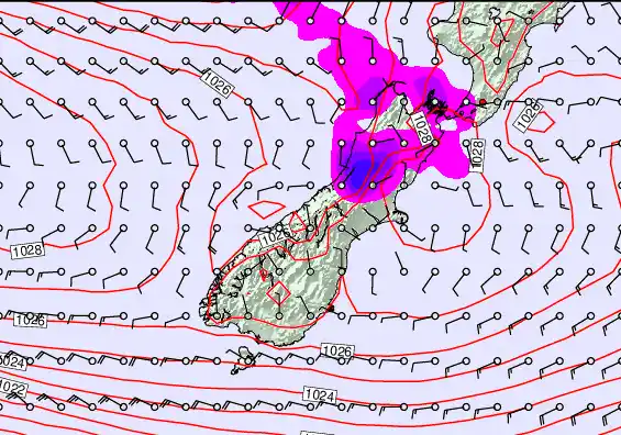 South Island forecast chart for Thursday, May 21st, 2026 at 6:00 PM