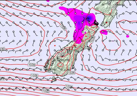 South Island forecast chart for Friday, May 22nd, 2026 at 12:00 AM