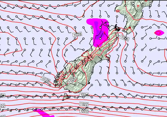 South Island forecast chart for Friday, May 22nd, 2026 at 6:00 AM