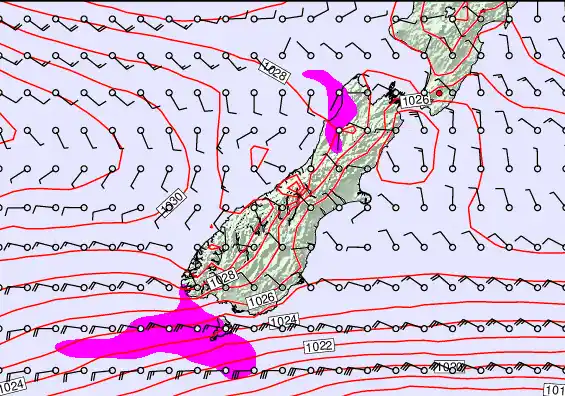 South Island forecast chart for Friday, May 22nd, 2026 at 12:00 PM