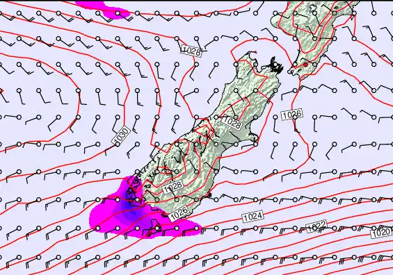 South Island forecast chart for Friday, May 22nd, 2026 at 6:00 PM