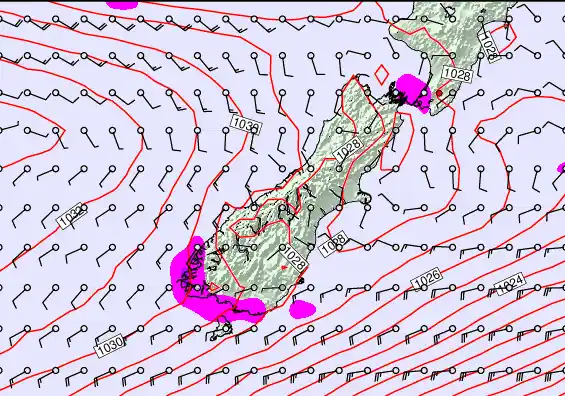 South Island forecast chart for Saturday, May 23rd, 2026 at 12:00 AM