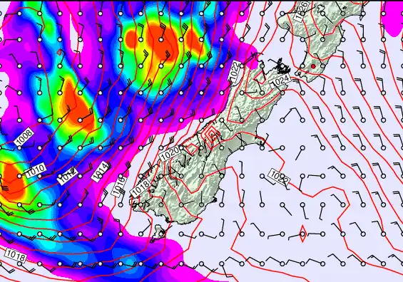 South Island forecast chart for Monday, May 25th, 2026 at 6:00 PM