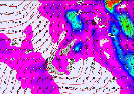 South Island forecast chart for Wednesday, May 27th, 2026 at 12:00 PM