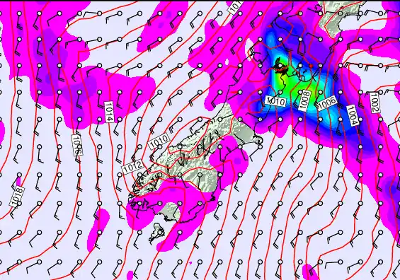 South Island forecast chart for Thursday, May 28th, 2026 at 12:00 AM