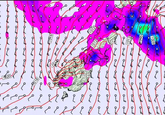 South Island forecast chart for Thursday, May 28th, 2026 at 6:00 AM