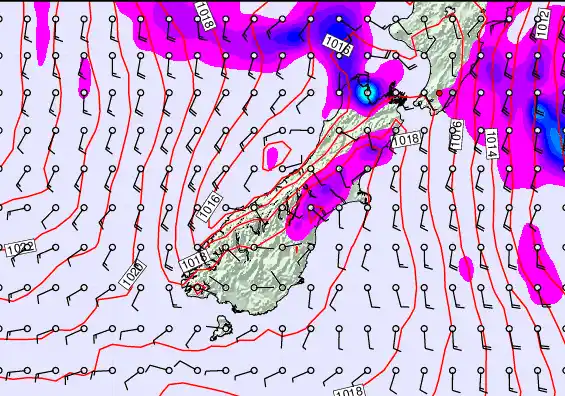 South Island forecast chart for Thursday, May 28th, 2026 at 12:00 PM