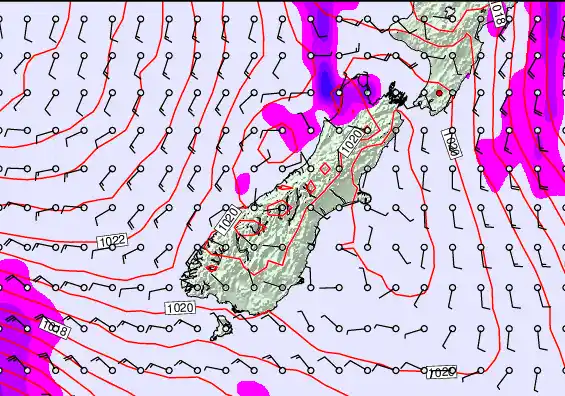 South Island forecast chart for Friday, May 29th, 2026 at 12:00 AM