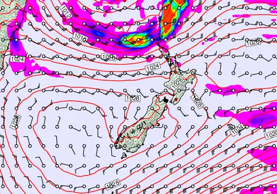 New Zealand forecast chart for Saturday, May 23rd, 2026 at 6:00 AM