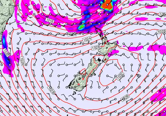 New Zealand forecast chart for Sunday, May 24th, 2026 at 12:00 AM