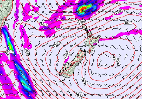 New Zealand forecast chart for Sunday, May 24th, 2026 at 12:00 PM