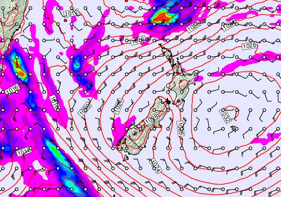 New Zealand forecast chart for Sunday, May 24th, 2026 at 6:00 PM