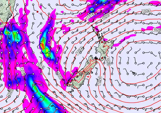 New Zealand forecast chart for Monday, May 25th, 2026 at 12:00 AM